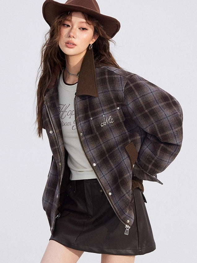 Wool Blend Check Padded Jacket