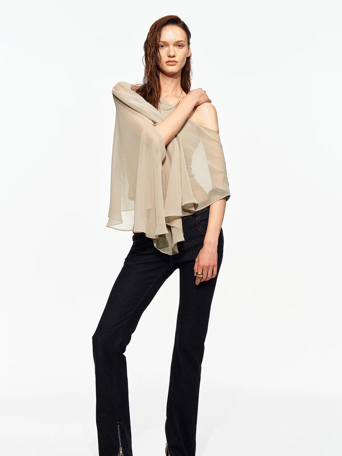 Asymmetric Chiffon Cape Top