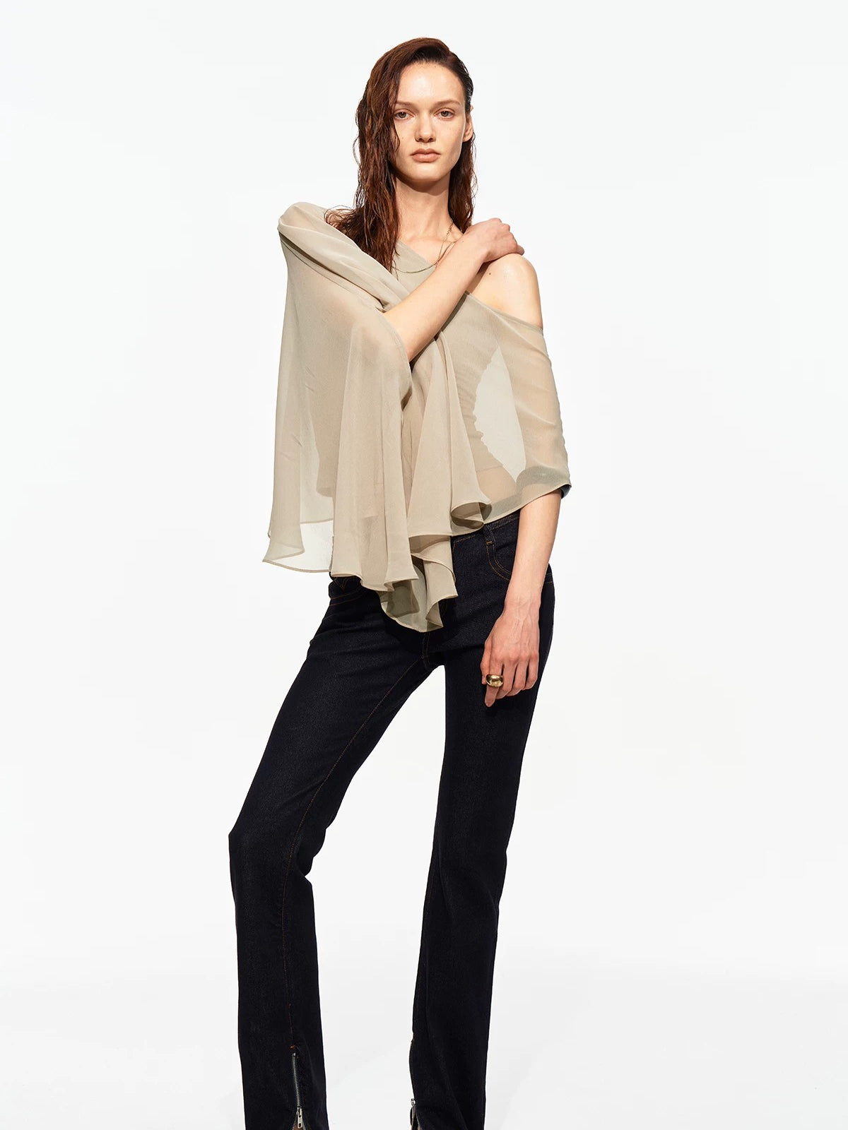 Asymmetric Chiffon Cape Top