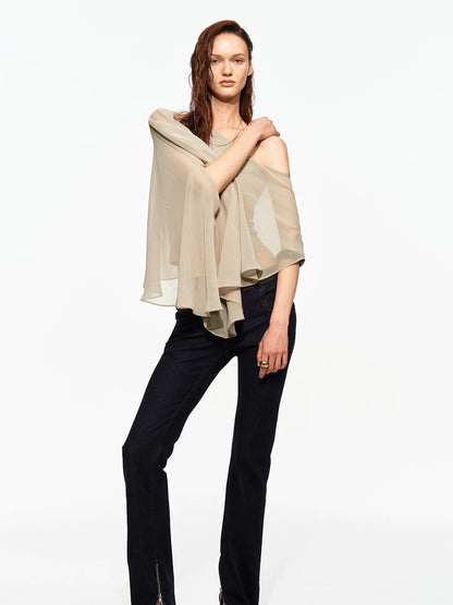 Asymmetric Chiffon Cape Top