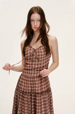 Vintage Brown Plaid Halter Maxi Dress