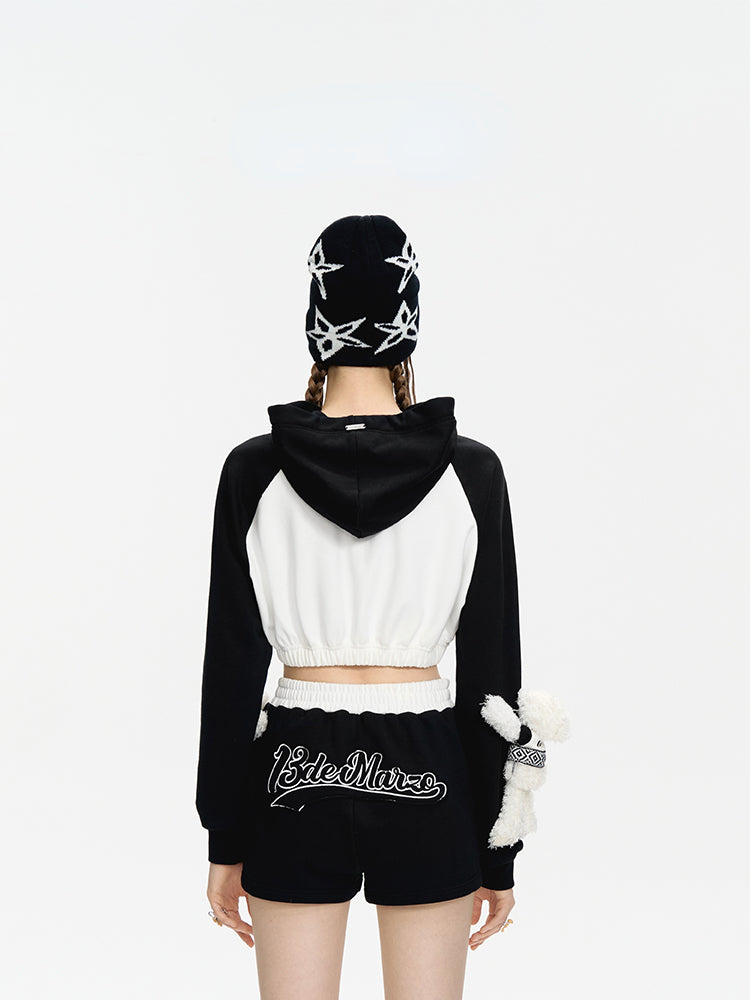 String Baseball Logo Short Hoodie