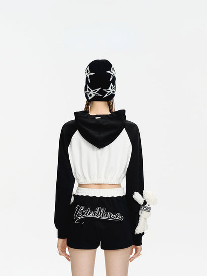 String Baseball Logo Short Hoodie