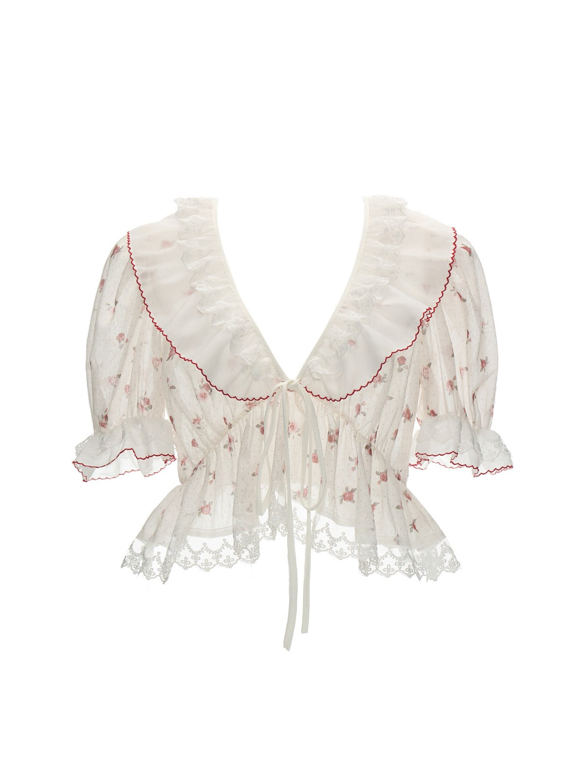 Floral Dot Puff Sleeve Blouse