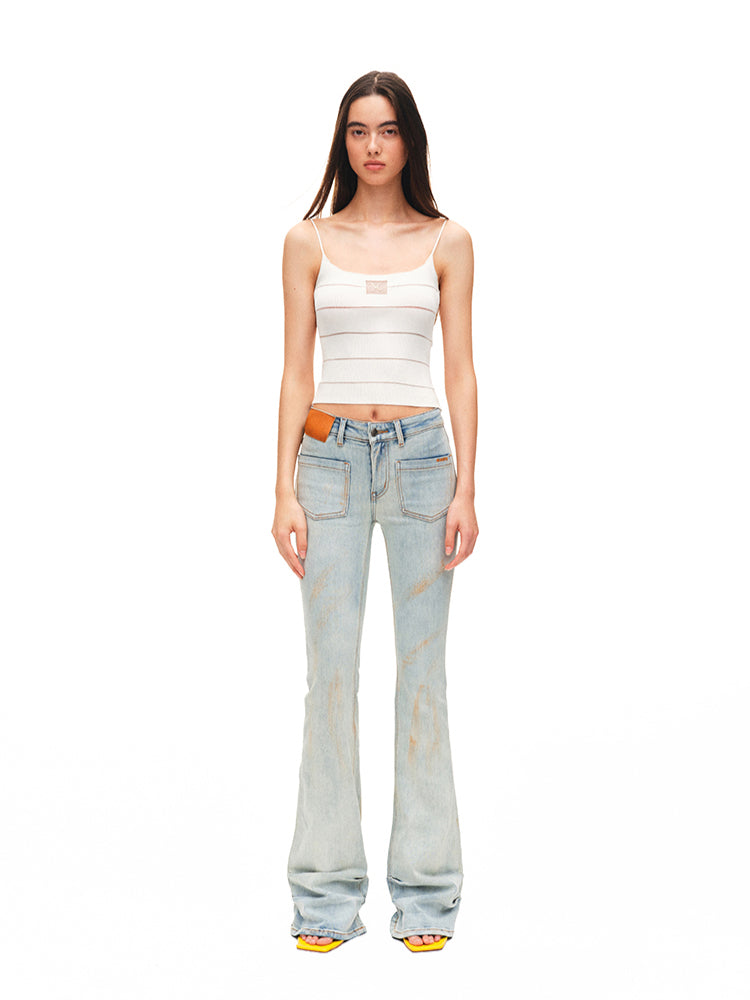 Washed Low-waist High-stretch Micro-flare Jeans