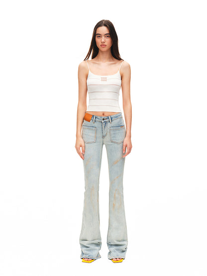 Washed Low-waist High-stretch Micro-flare Jeans