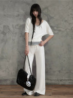Contrast Waist Wide Leg Pants