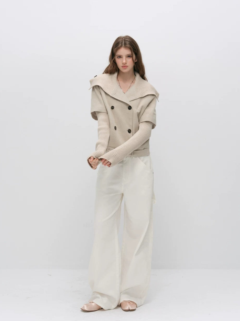 Faux-layered Cape Knit Jacket