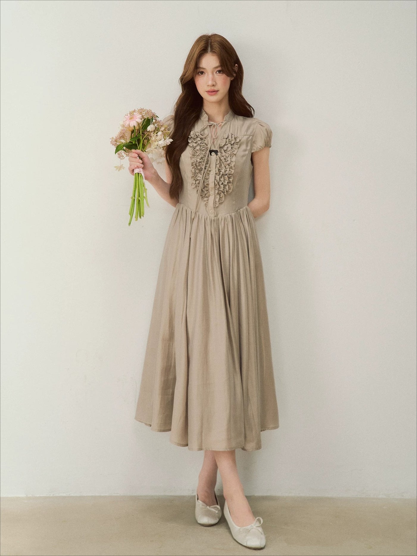 Acetate Ruffle Midi Dress