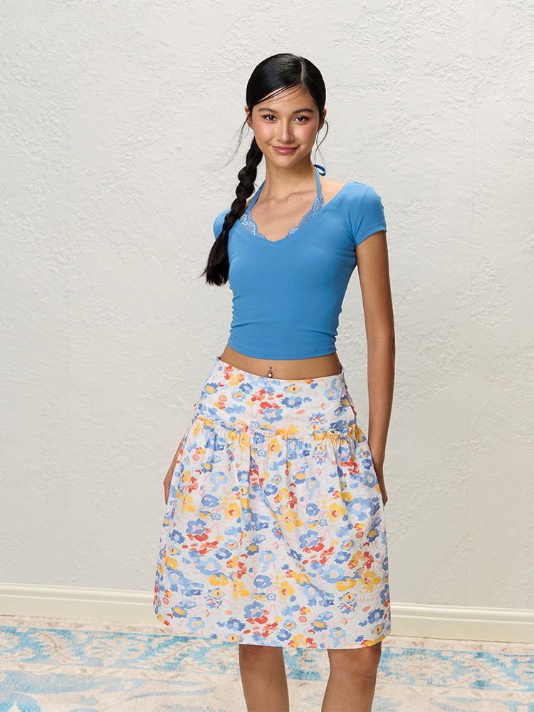 Orange &amp; Blue Halter Layered T-Shirt