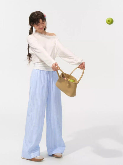 Asymmetric Shoulder Long-Sleeve Top