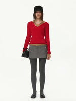 Contrast Layered V-Neck Wool Sweater