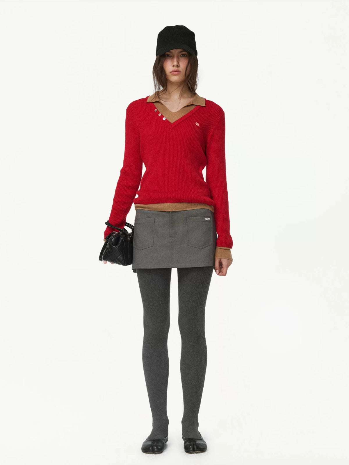 Contrast Layered V-Neck Wool Sweater