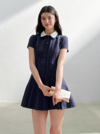 Contrast Collar Shirt Dress