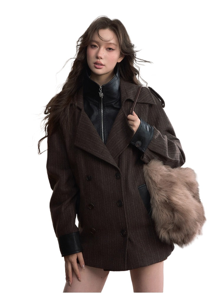 Contrast Splicing Double-Layer Blazer Coat