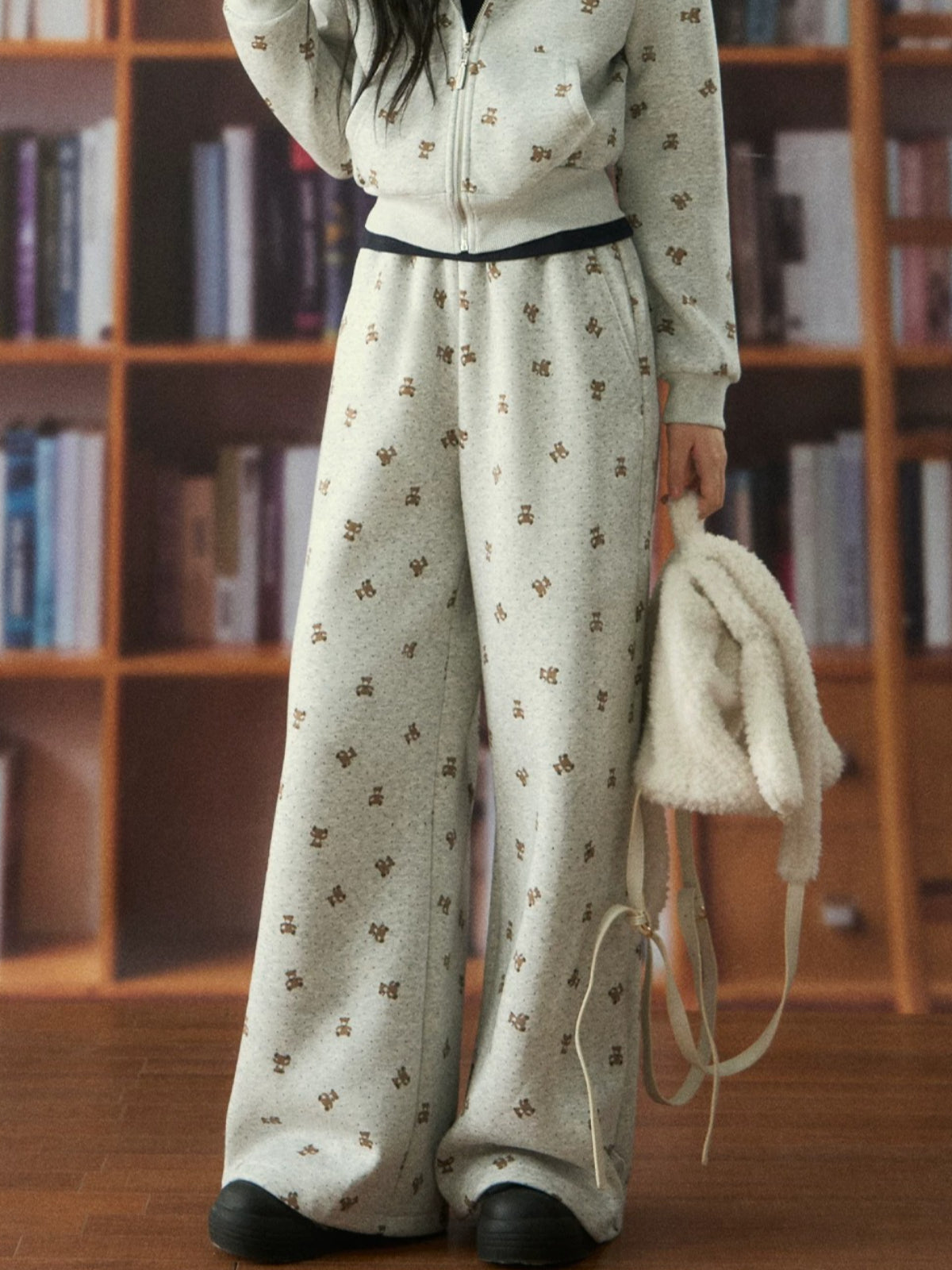 Bear Print Wide Leg Pants