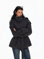 Wool Double Breasted Belted Short Coat