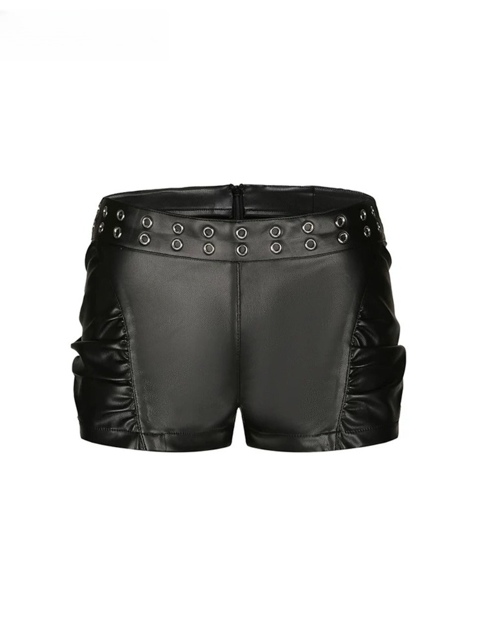 Ruched Low-Rise Leather Shorts