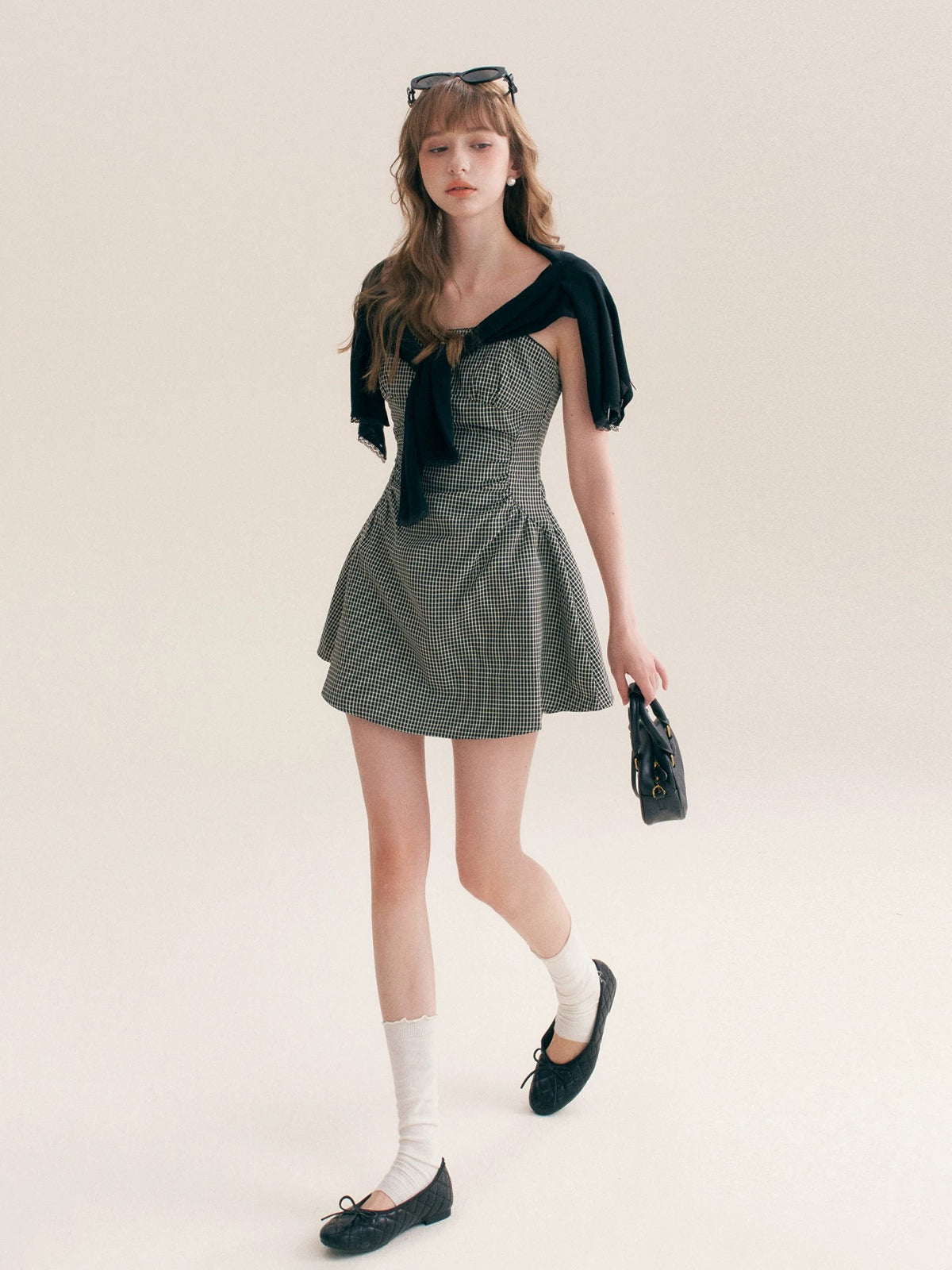 Pleated Gingham Cami Dress