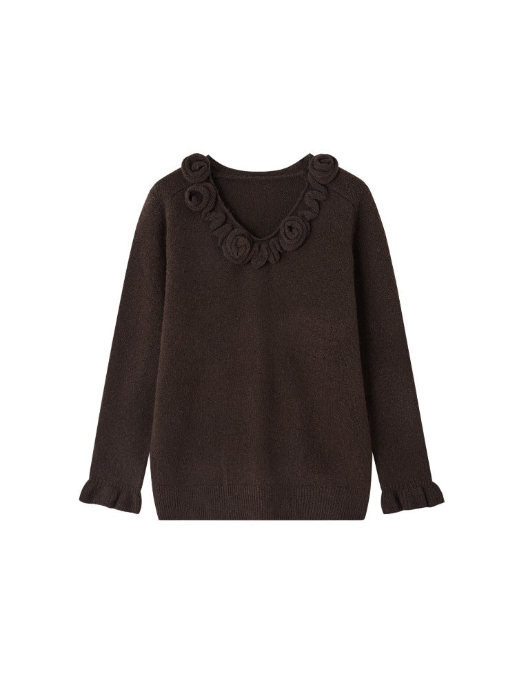 3D Rose V-Neck Knit Set