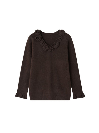 3D Rose V-Neck Knit Set
