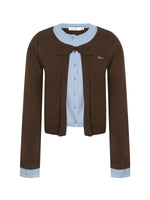 Contrast Layered Bow Knit Cardigan
