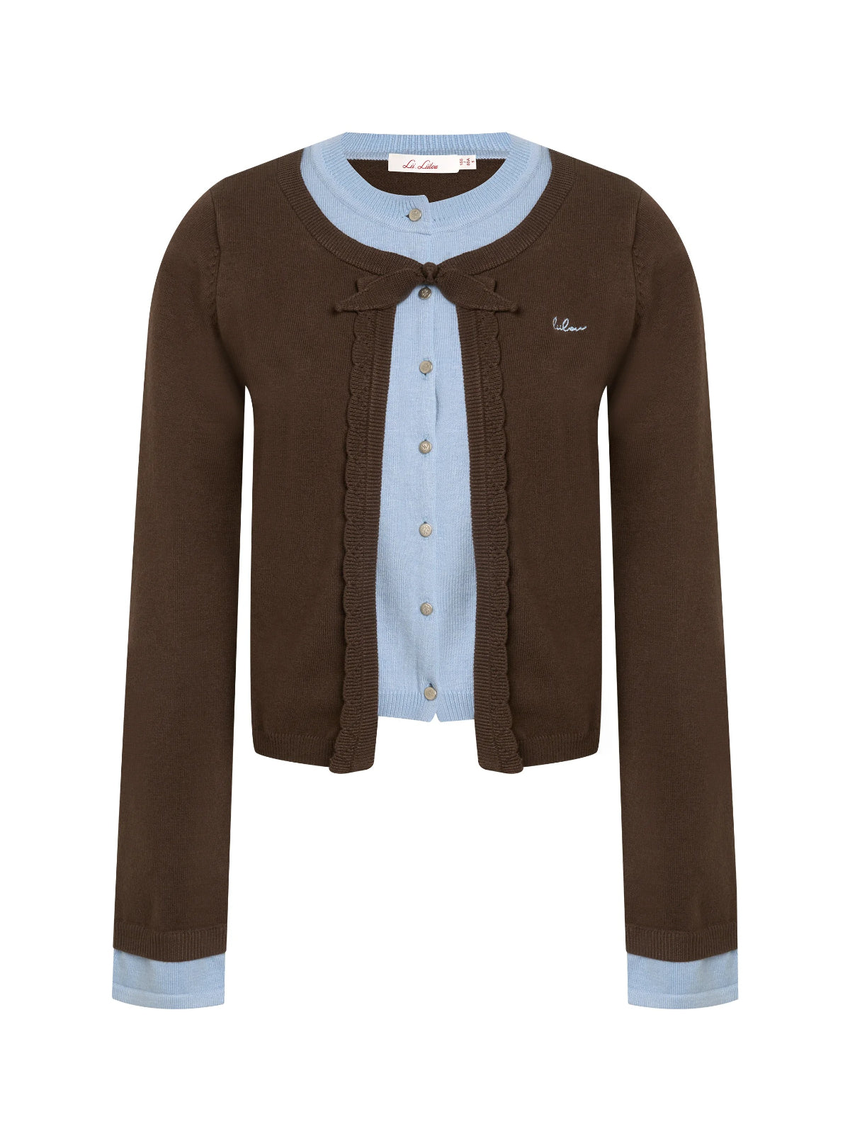 Contrast Layered Bow Knit Cardigan