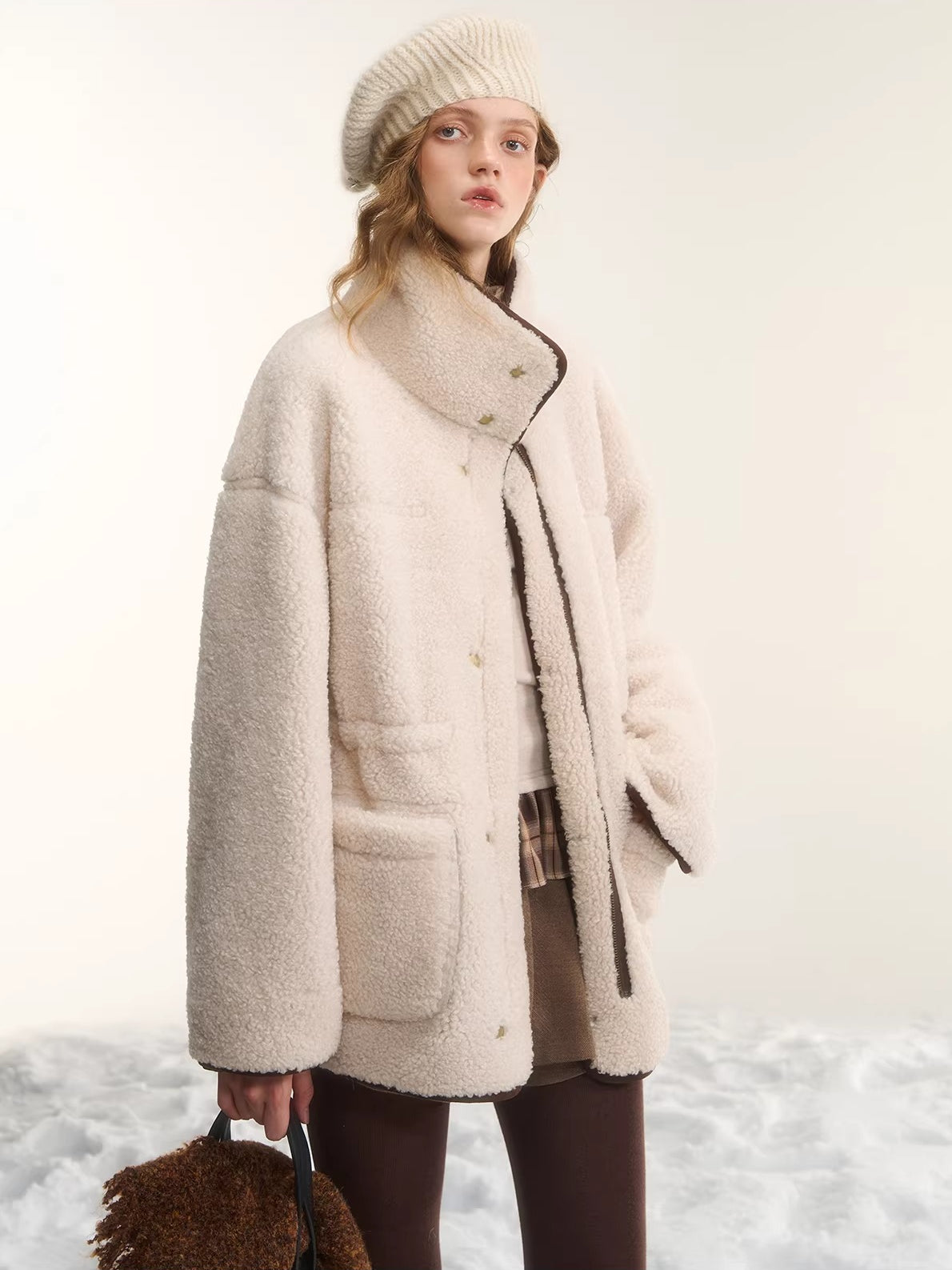 Reversible Shearling Suede Drawstring Jacket