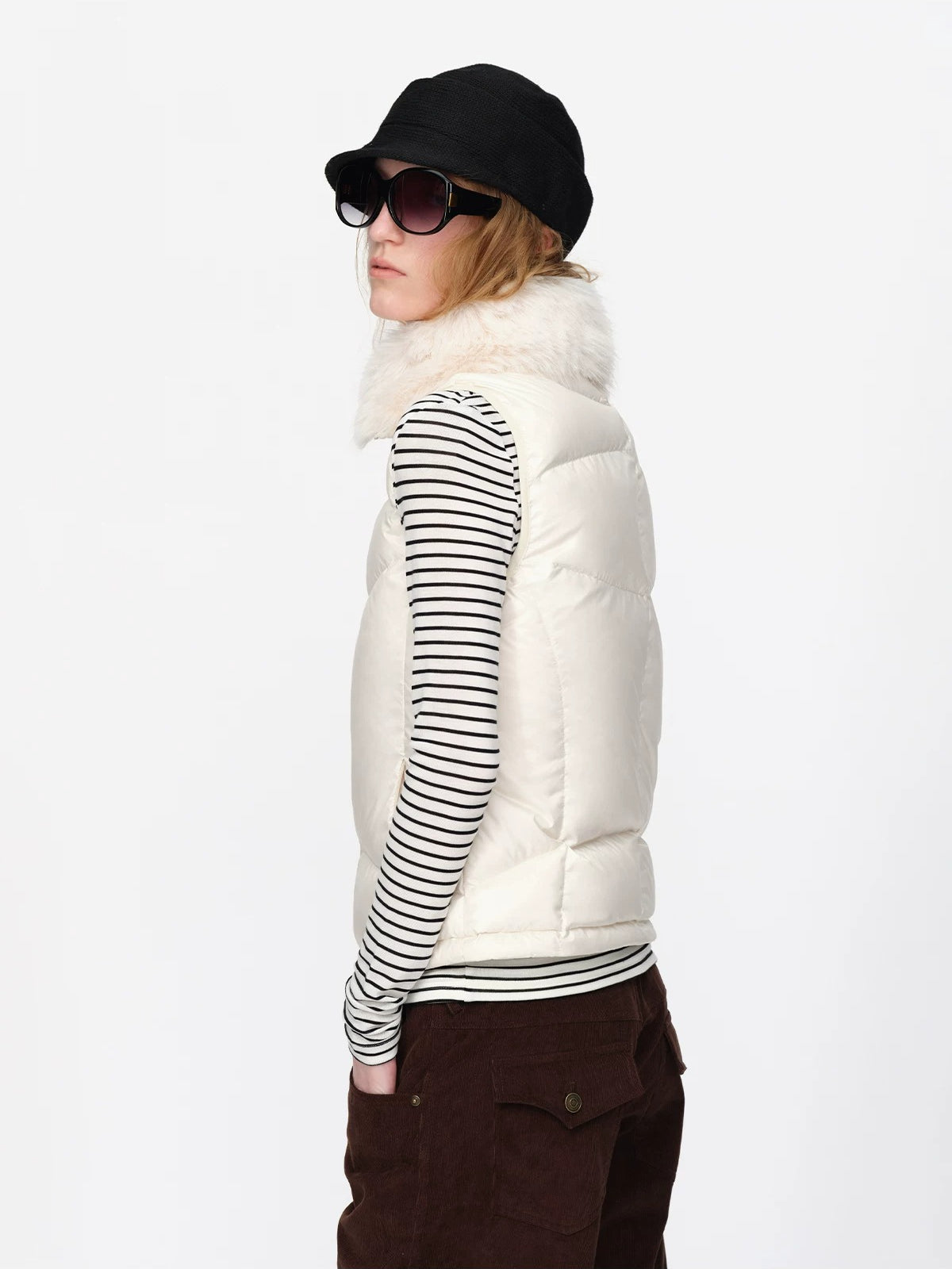 Vintage Fur Collar Down Vest Jacket