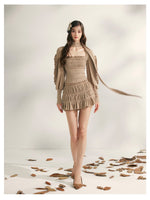 Pleated Ruffle Knit Top & Skirt Set