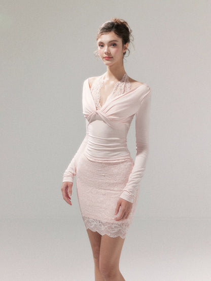 Lace Knit 2-in1 Blouse &amp; Skirt Set