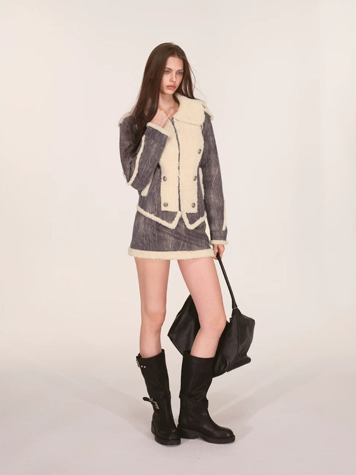Sherpa Trimmed Jacket &amp; Skirt Set