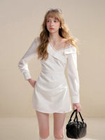 White Asymmetric Lapel Dress