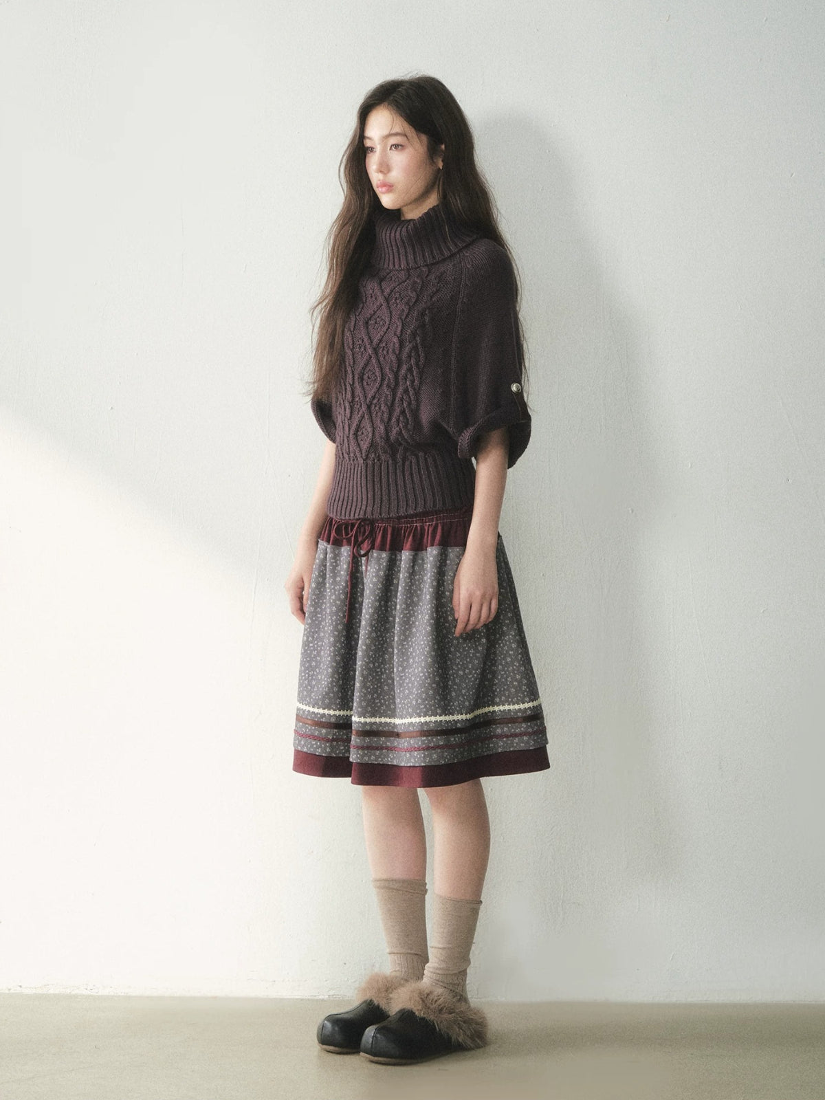 Cable Knit Turtleneck Cape Sweater