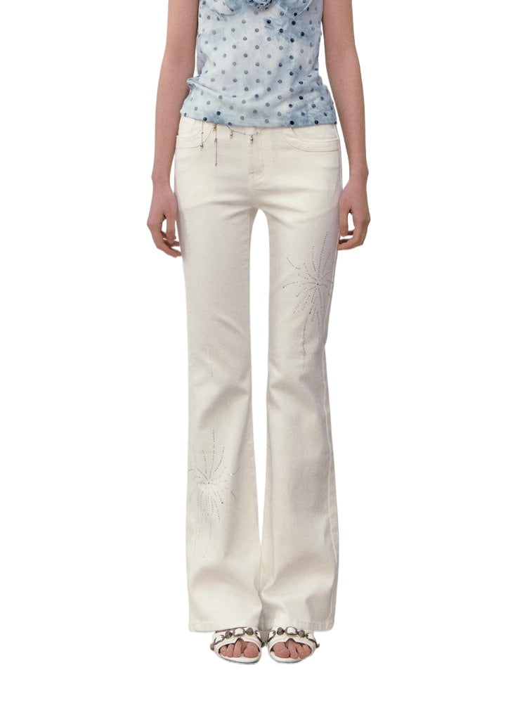 Rhinestone Firework Straight-Micro Flare Jeans
