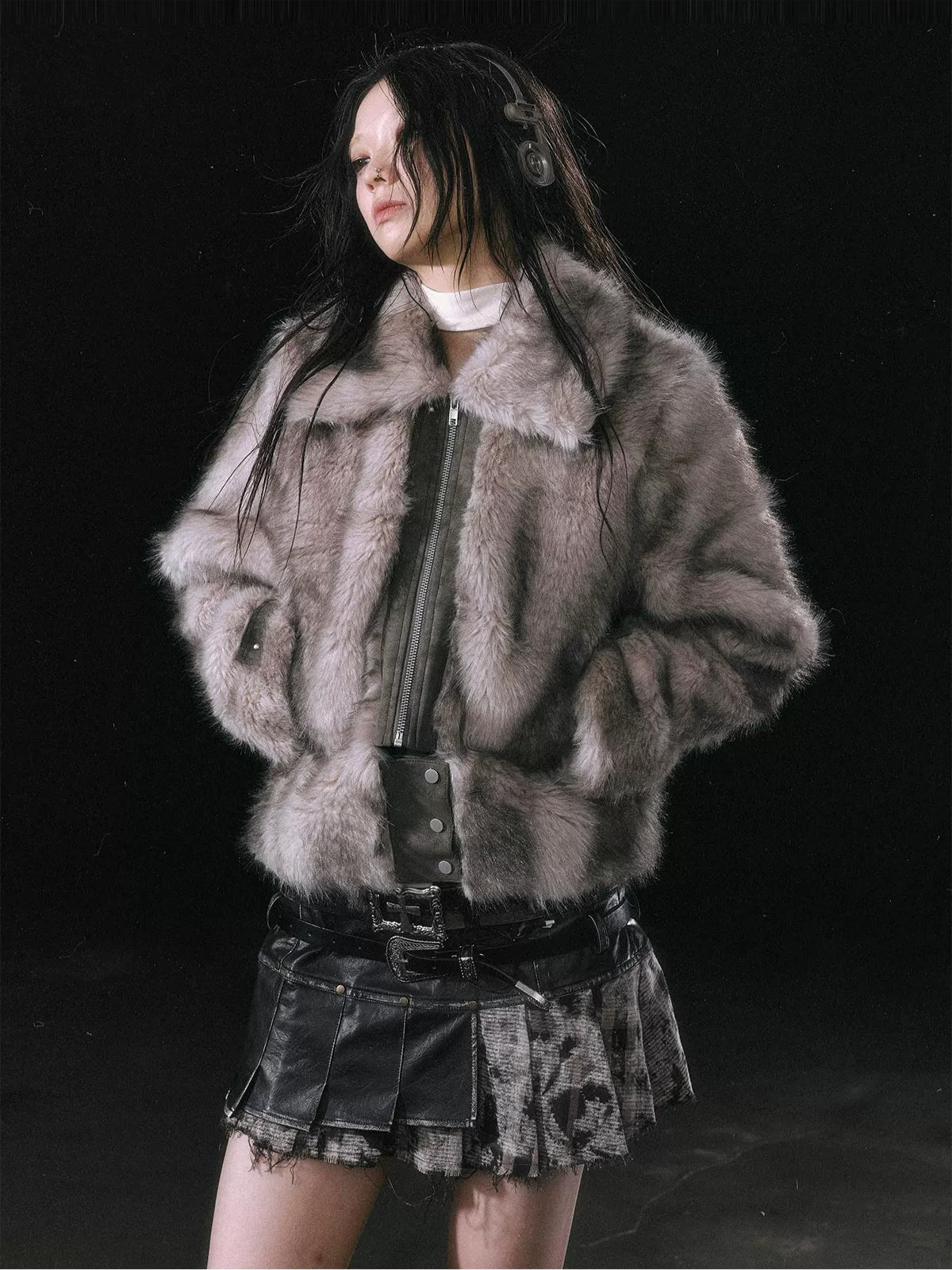 Detachable Hem Faux Fur Jacket