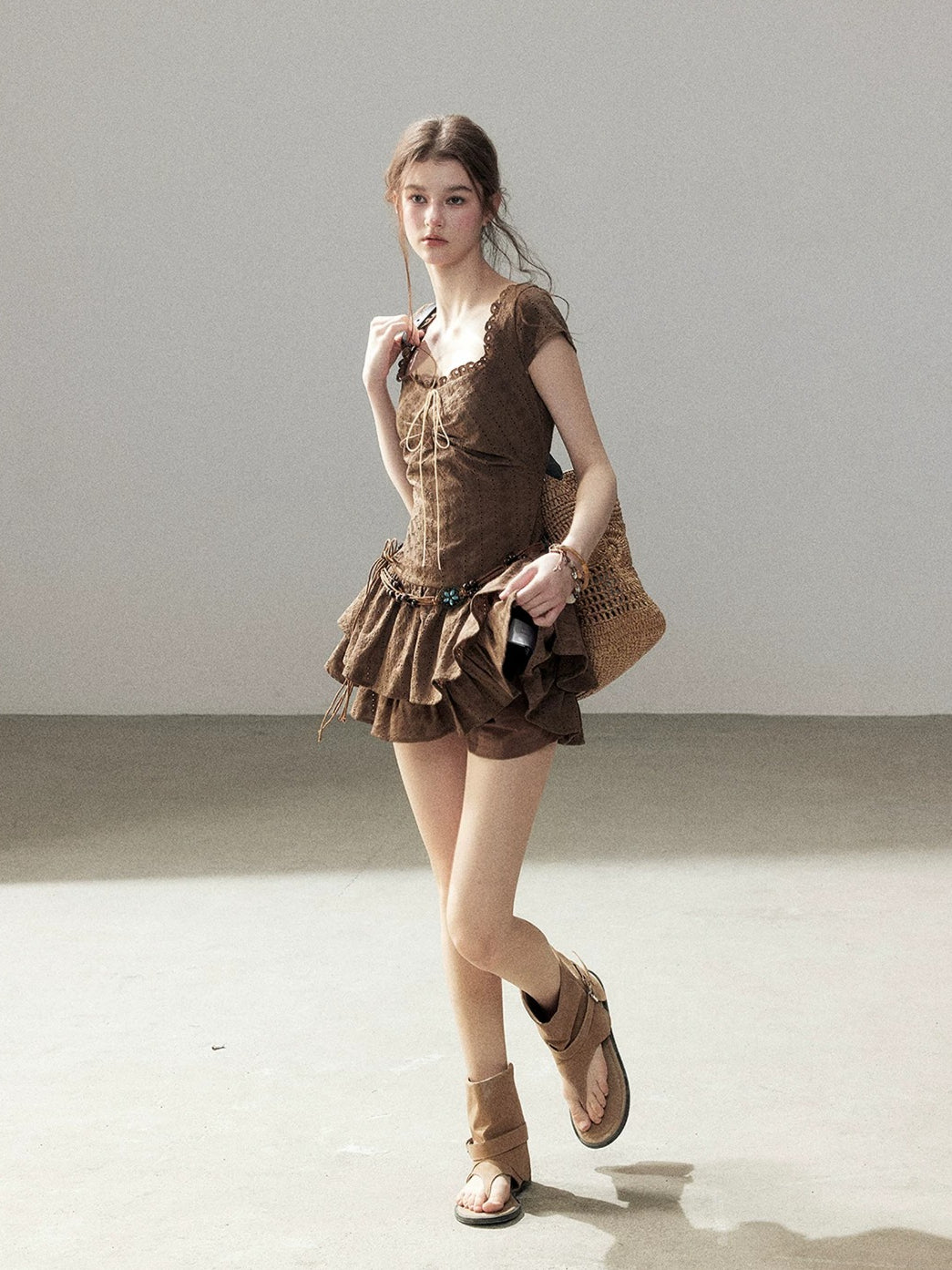 Lace Pleated Mini Dress
