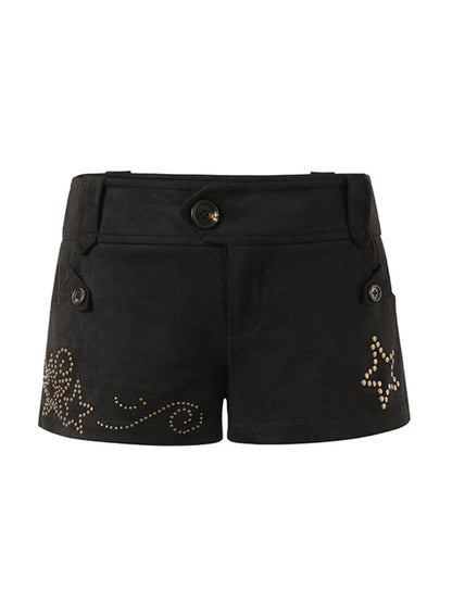 Suede Star Rivet Slim Shorts