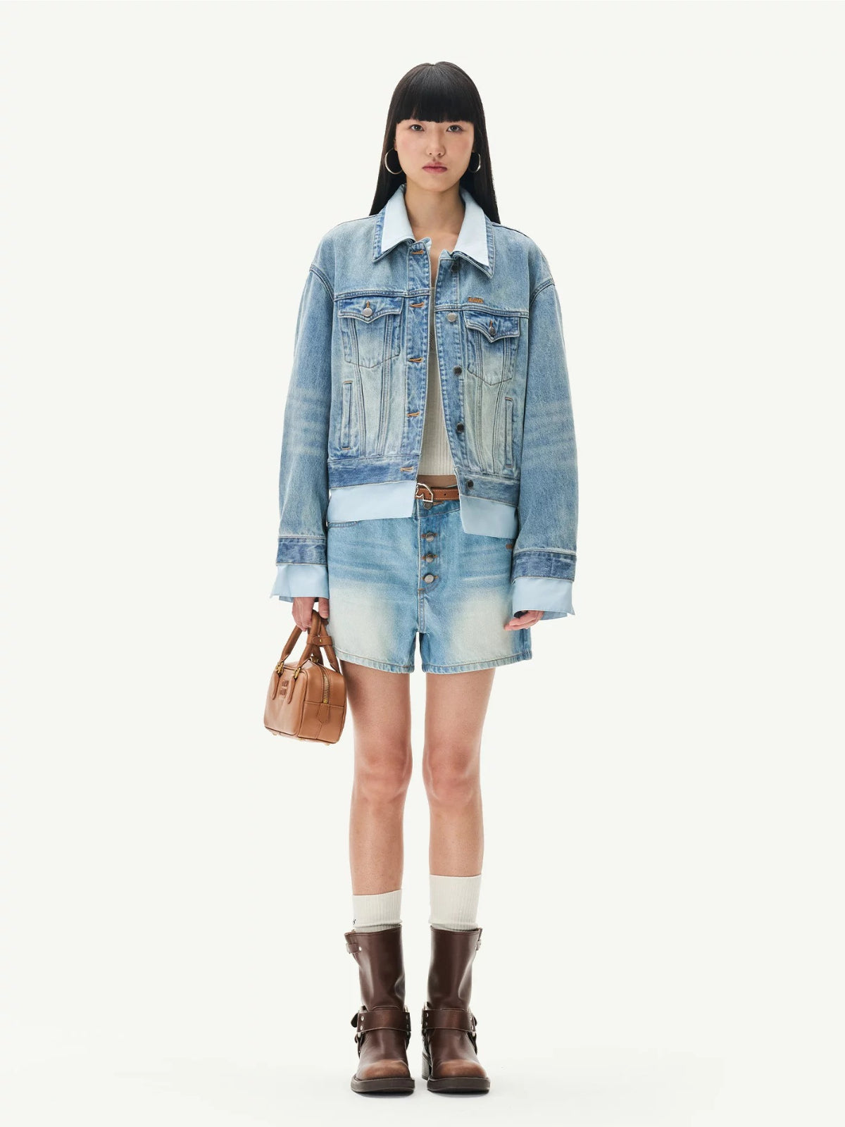 Washed Denim Faux Layer Jacket