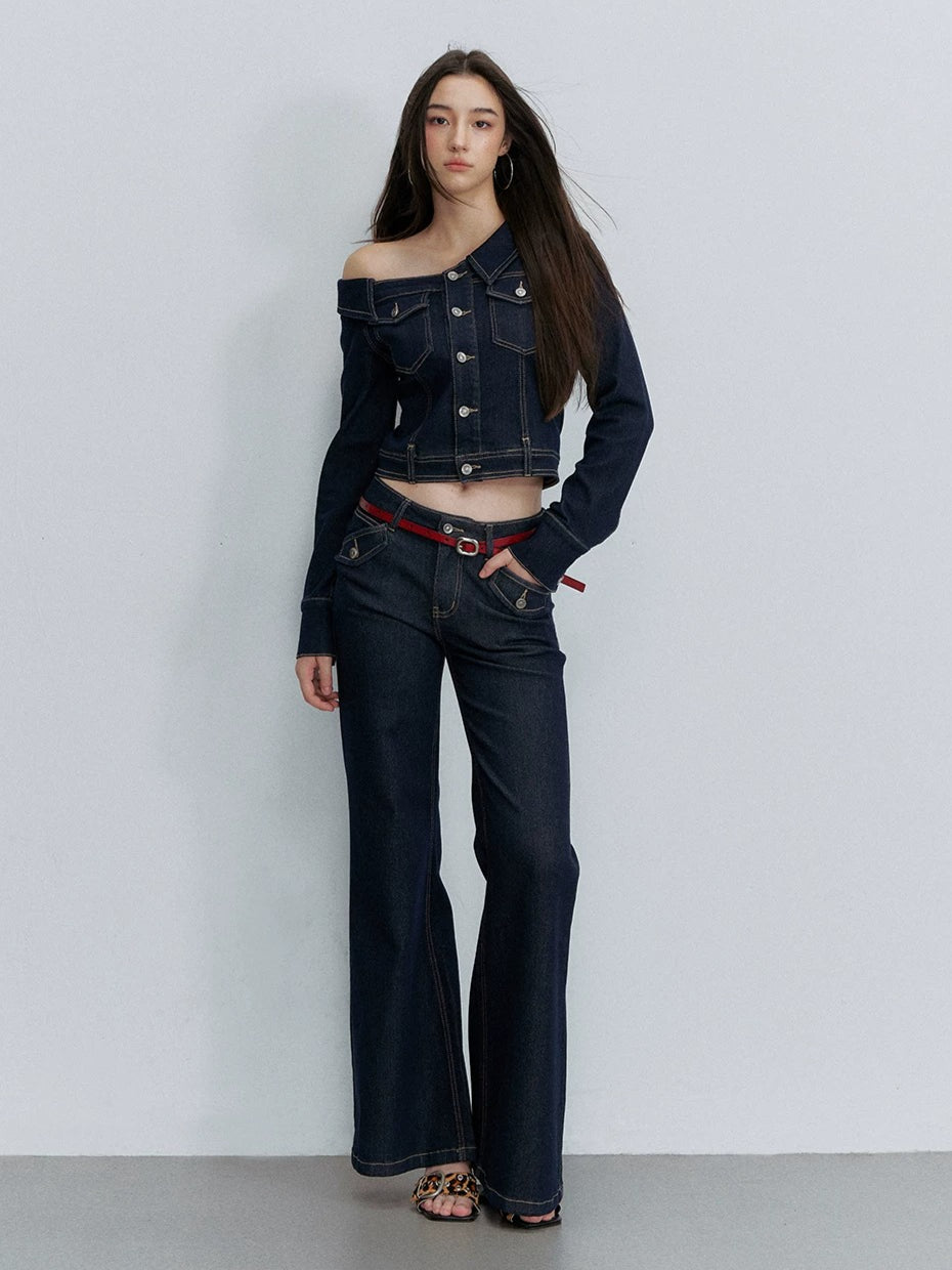 Contrast Stitch Flared Jeans