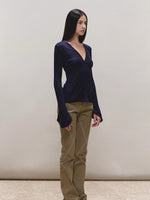 Lyocell Adjustable-Zip Flared-Sleeve Top
