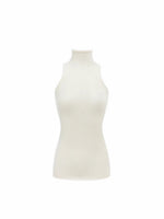 Solid Mohair High-Neck Sleeveless Vest