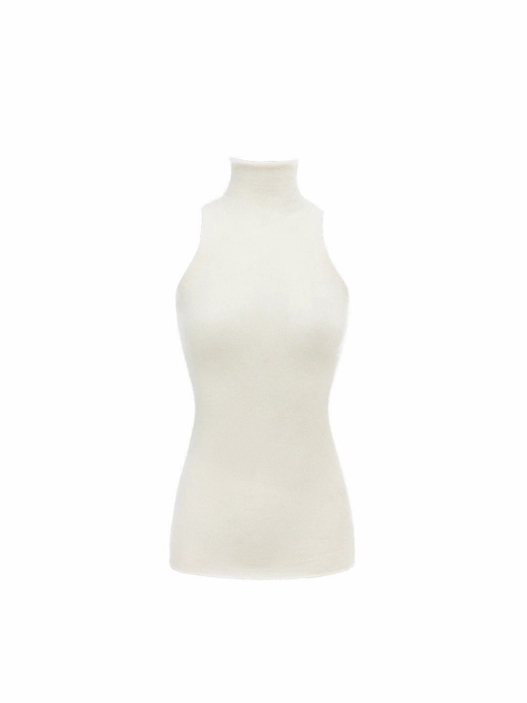 Solid Mohair High-Neck Sleeveless Vest