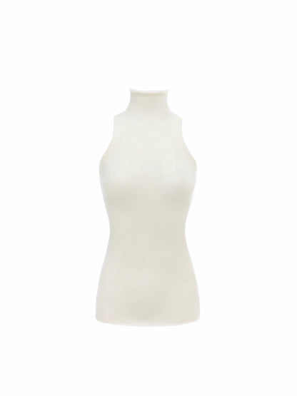 Solid Mohair High-Neck Sleeveless Vest