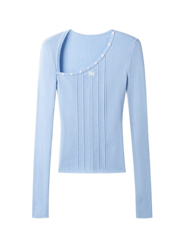 Polar Wool Blend Ribbed Knit V-neck