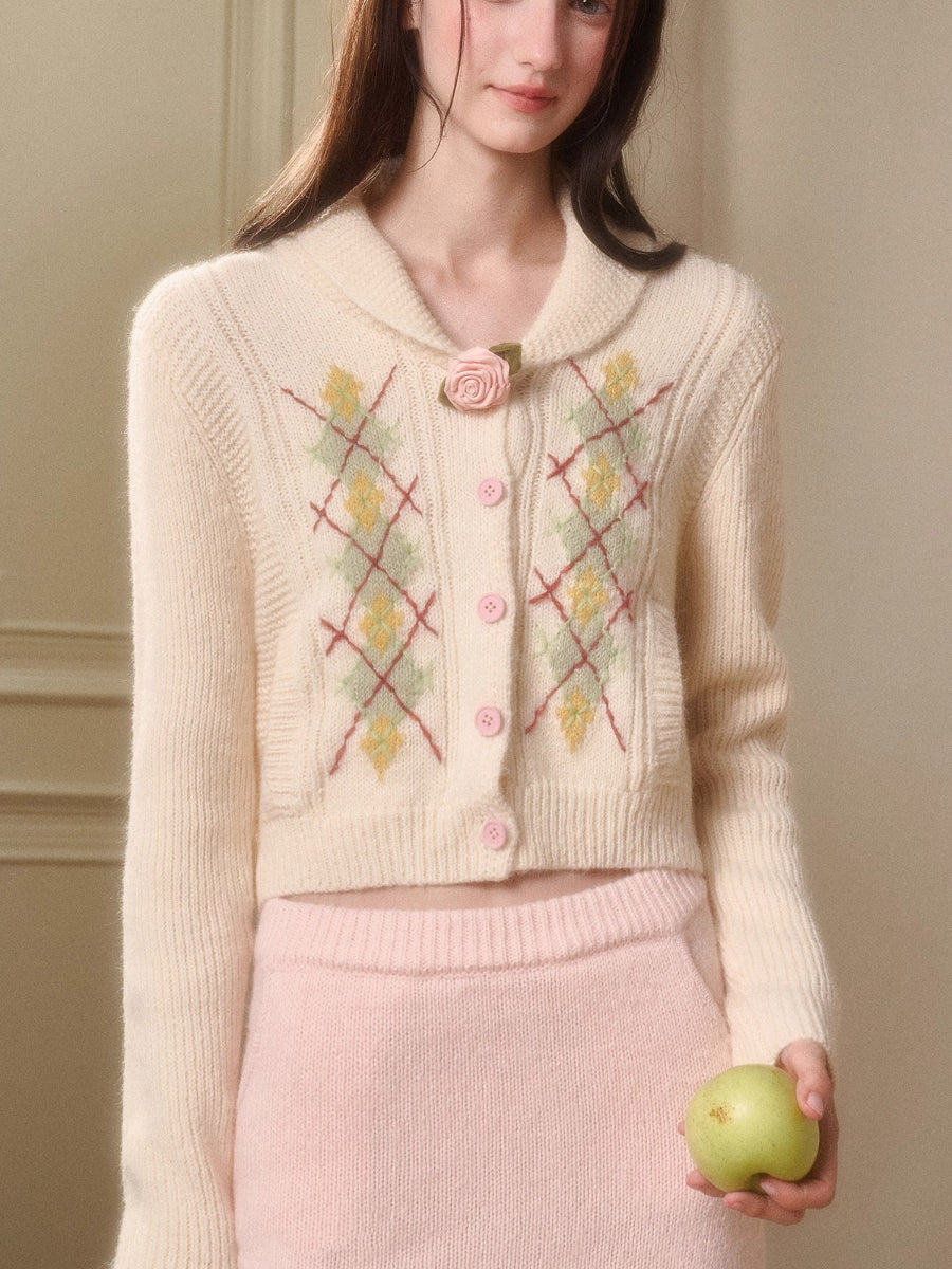 Cosagach Cream Wool Knit Cardigan &amp; Skirt Set