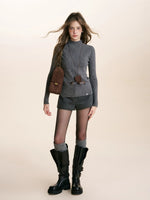 Ribbed Turtleneck Knit Top