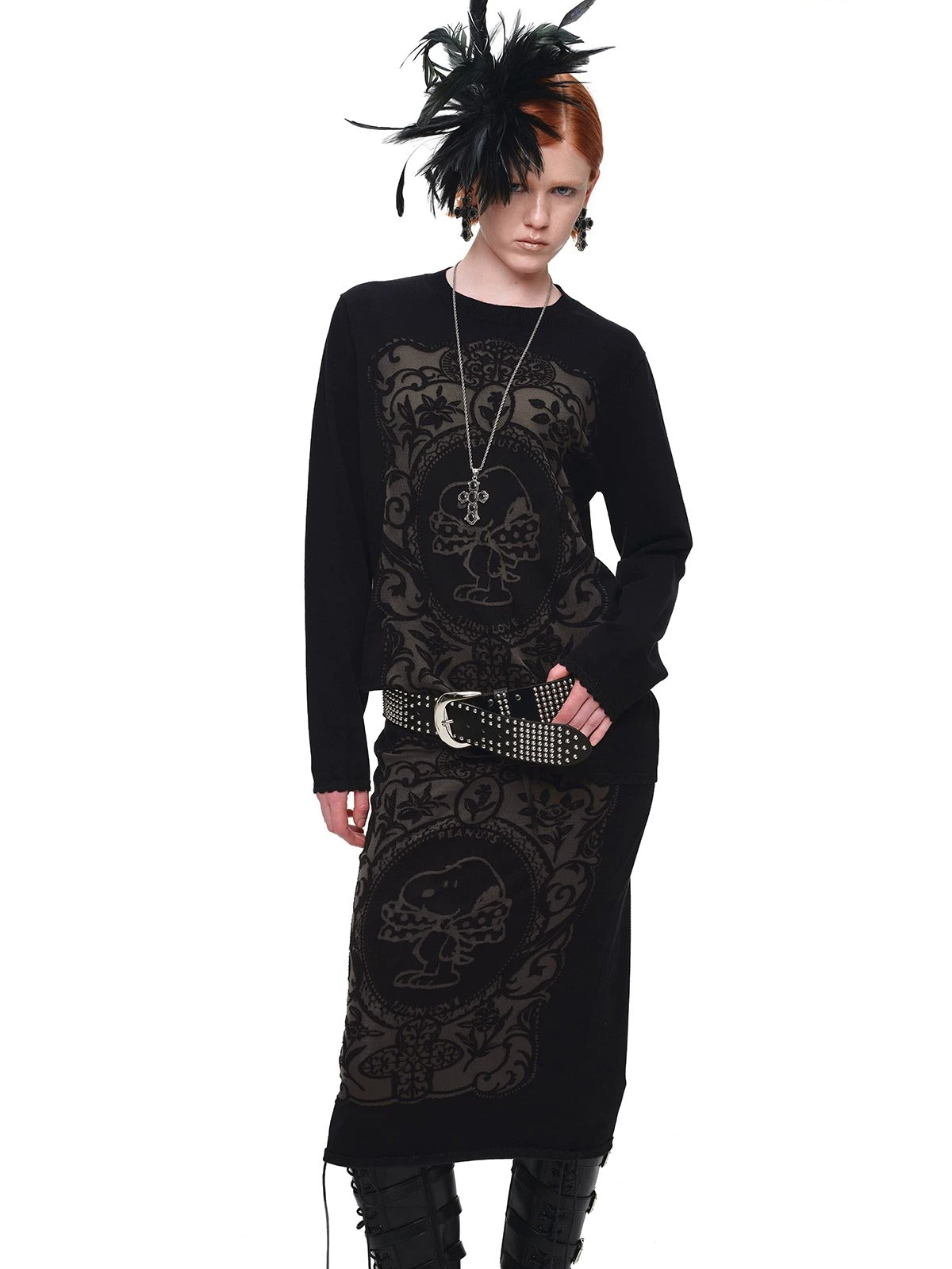 Burnout Knit Midi Skirt