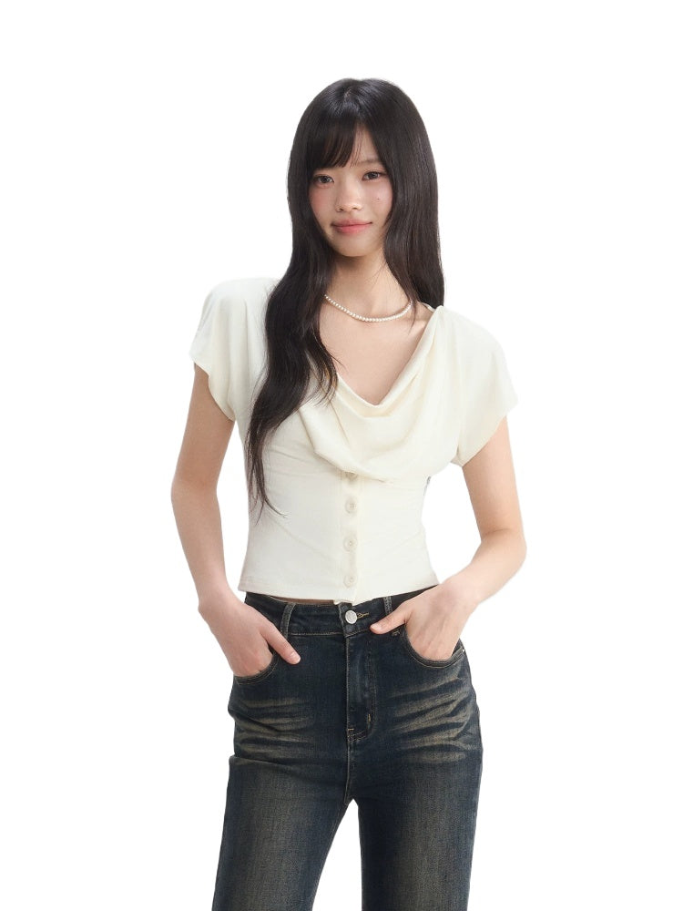 Draped Cowl Neck Blouse