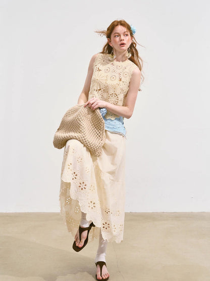 Hollow Lucky Flower Crochet Top &amp; Skirt Set